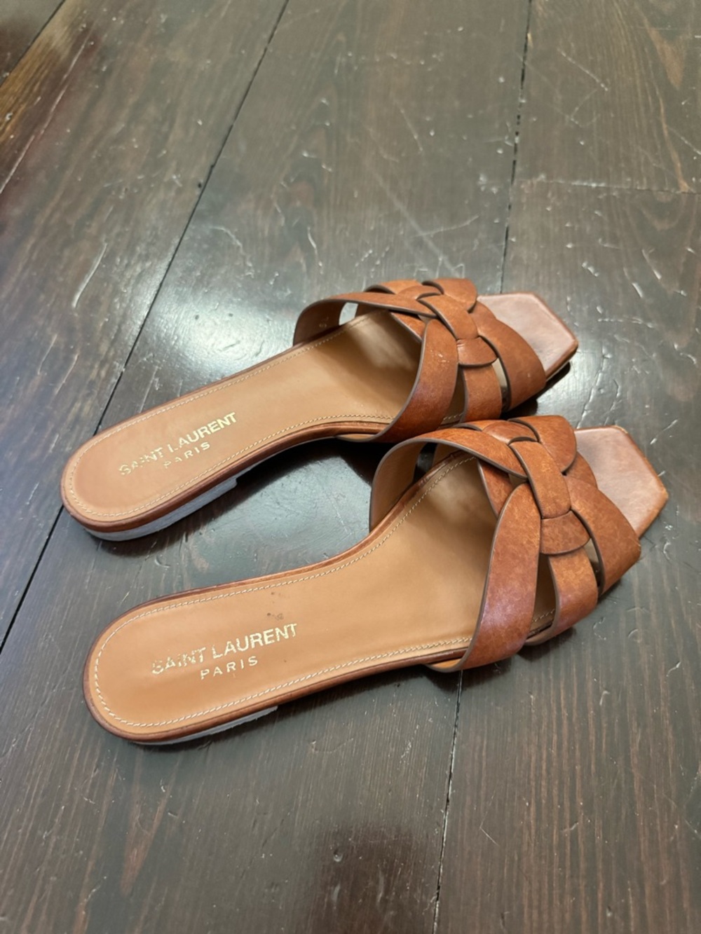 Saint Laurent Tribute Flat Sandal Tan Leather 37.5 - Picture 4 of 6